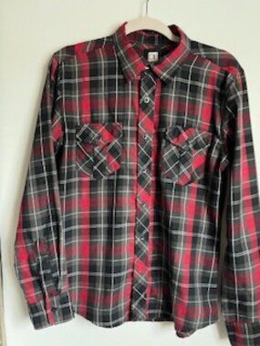 🧡3/15 OP Red Black Plaid Long Sleeve Shirt Women's S/CH 34/36